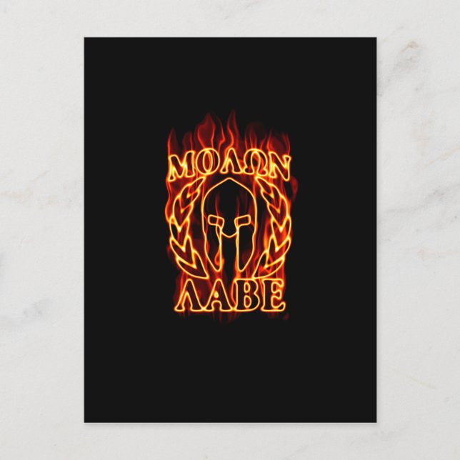 Molon Labe Spartan Warrior in Flammen Postkarte (Vorderseite)