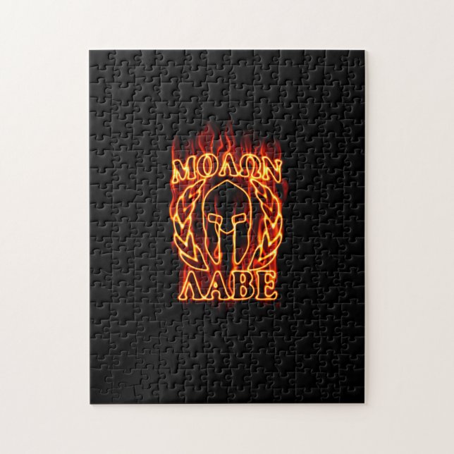 Molon Labe Spartan Warrior in Flammen Puzzle (Vertikal)