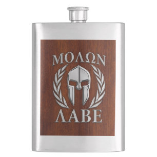Molon Labe Spartan Warrior Laurels Chro Wood Print Flachmann