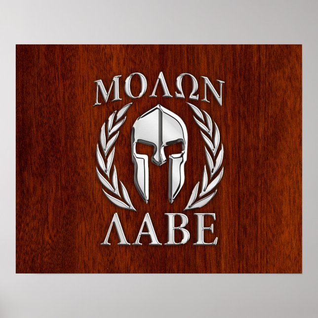 Molon Labe Spartan Warrior Laurels Chro Wood Print Poster (Vorne)