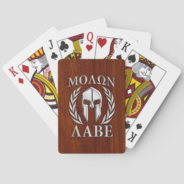 Molon Labe Spartan Warrior Laurels Holzdekor Spielkarten (Rückseite)