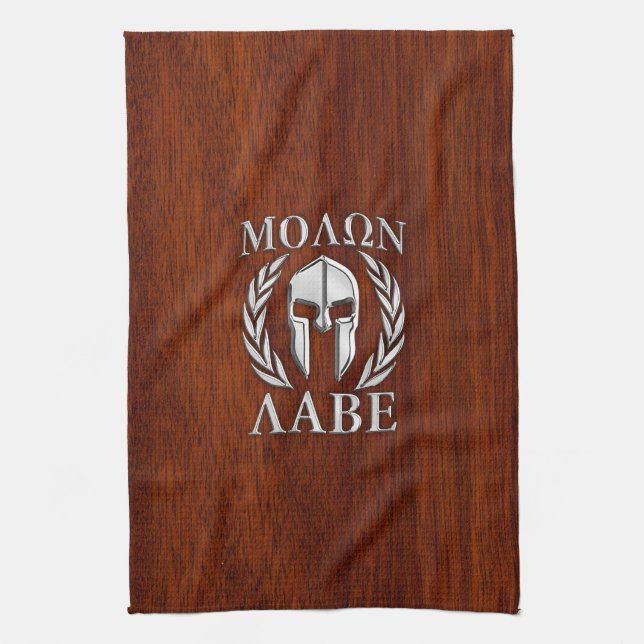 Molon Labe Spartan Warrior Laurels Mahogany Print Geschirrtuch (Vertikal)