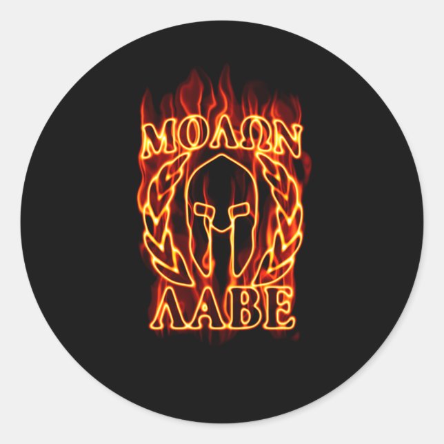 Molon Labe Spartan Warrior Laurels über Feuer Runder Aufkleber (Vorderseite)