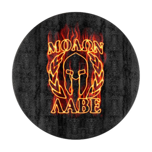 Molon Labe Spartan Warrior Laurels über Feuer Schneidebrett (Vorderseite)
