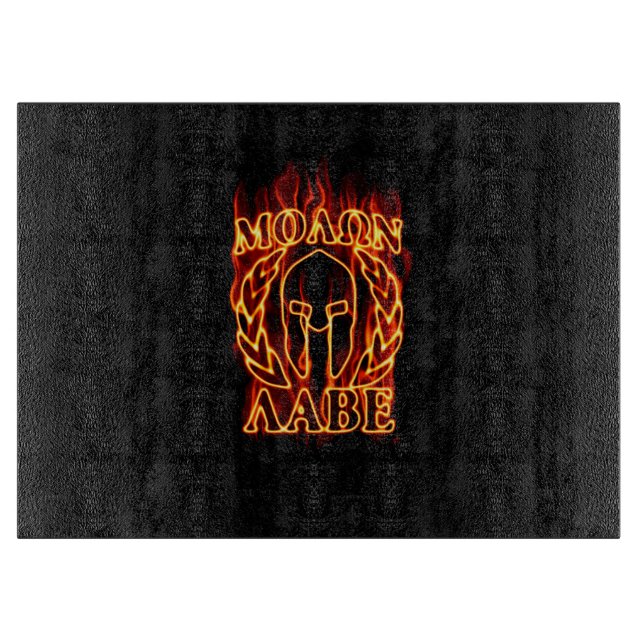 Molon Labe Spartan Warrior Laurels über Feuer Schneidebrett (Vorderseite)