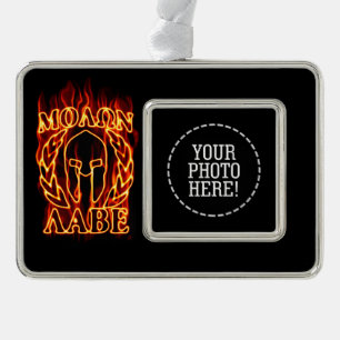 Molon Labe Spartan Warrior on Fire on Black Rahmen-Ornament Silber