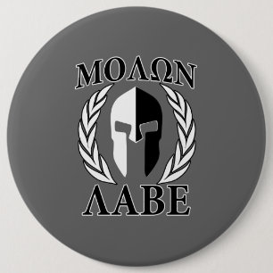 Molon Labe spartanische Masken-Rüstungs-Lorbeer Button