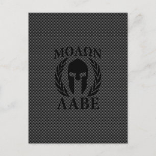 Molon Labe Warrior Laurels über schwarzen Kohlenst Postkarte