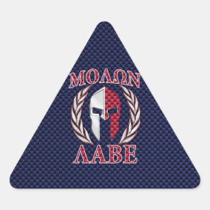 Molon Labe Warrior Mask Blue Carbon Fibre Print Dreieckiger Aufkleber