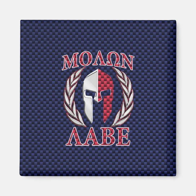 Molon Labe Warrior Mask Blue Carbon Fibre Print Magnet (Vorne)