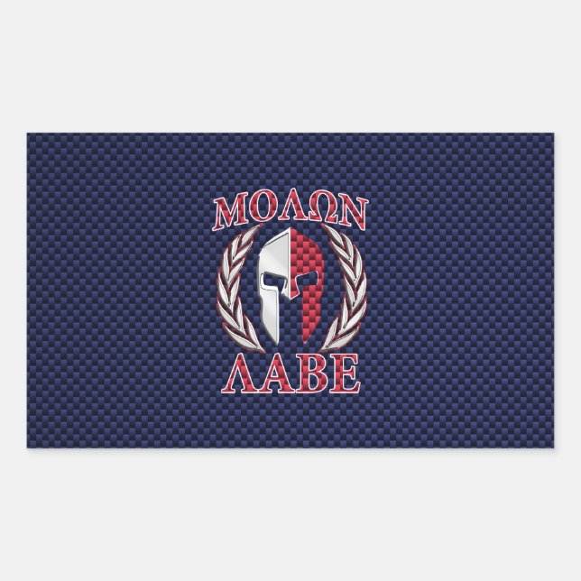Molon Labe Warrior Mask Blue Carbon Fibre Print Rechteckiger Aufkleber (Vorderseite)