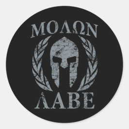 Molon Labe Warrior Mask Laurels auf schwarz Runder Aufkleber