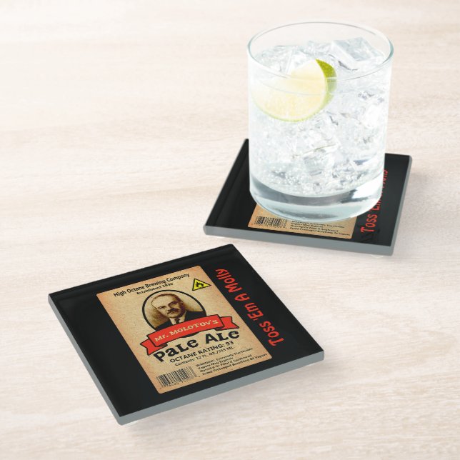 Molotovs Etikett für bleifreie Ale Glasuntersetzer (Schrägansicht)