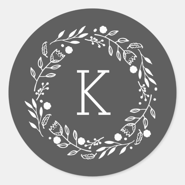 Molsy Wreath Monogram Round Sticker (Vorderseite)