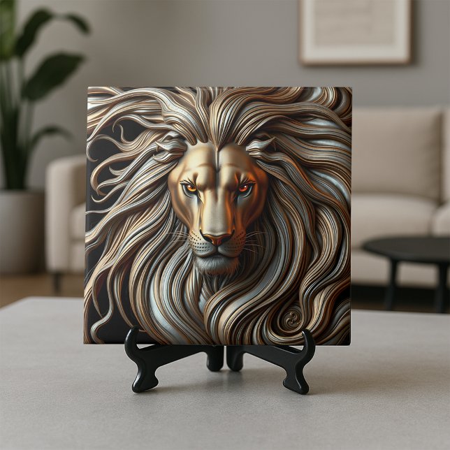 Molten Gold and Silver Metallic Majestic Lion Head Fliese (Von Creator hochgeladen)