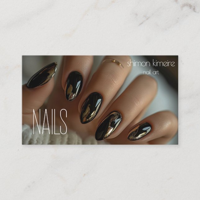 Molten Gold Chrome auf Black Nail Art Visitenkarte (Vorderseite)