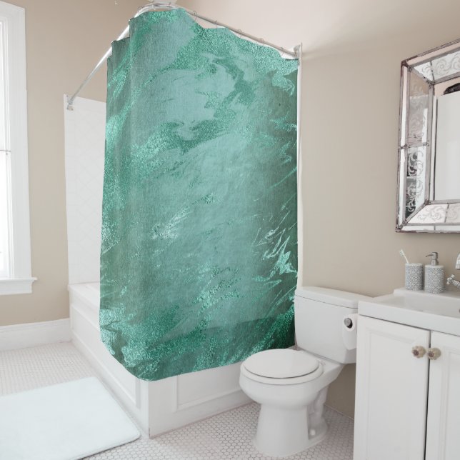 Molten Jade | Smarald Green Luxury Marble Duschvorhang (Beispiel)