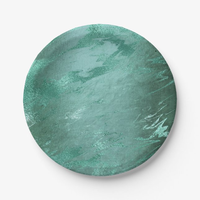 Molten Jade | Smarald Green Luxury Marble Pappteller (Vorderseite)