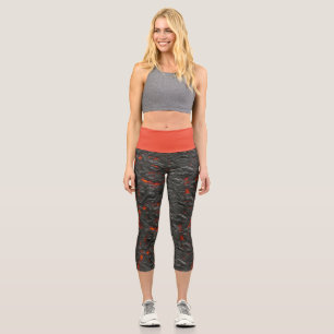Molten Lava Vulkan schwarz und rot Capri Leggings