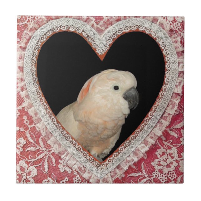 Moluccan Cockatoo-Liebevalentine-Entwurf Fliese (Vorderseite)