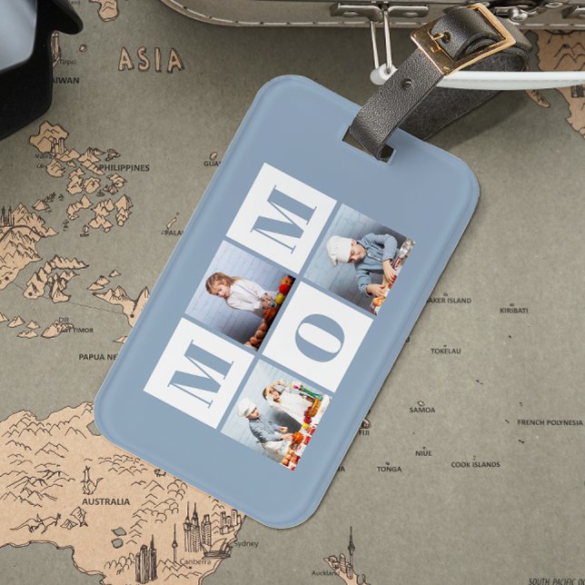 Mom 3 Photo Collage Dusty Blue Gepäckanhänger (Von Creator hochgeladen)
