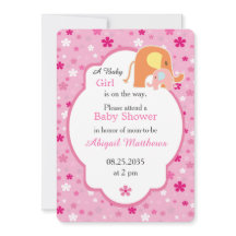 Mom and Baby Girl Elephant Shower Invitation