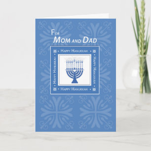 Mom and Dad Hanukkah Wishes Blue Menorah Feiertagskarte