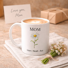 Mom April Birth Flower with Kids Names Kaffeetasse