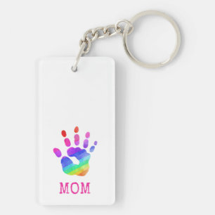 MOM Aquarell-Hand-Regenbogen Kind bunt Spaß Schlüsselanhänger