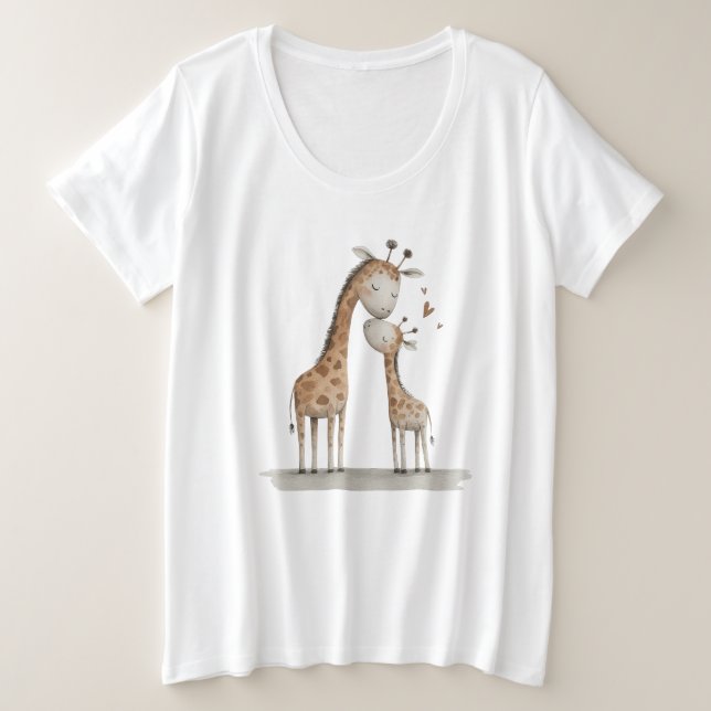 Mom & Baby Giraffe Cute Illustration Große Größe T-Shirt (Design vorne)