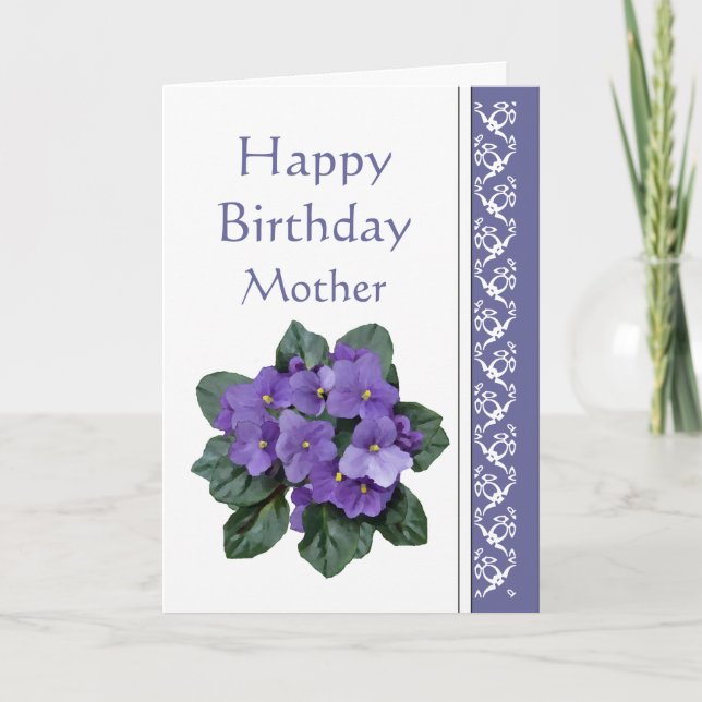 Mom Birthday, Poem African Violet Purple Flower Karte (Vorderseite)