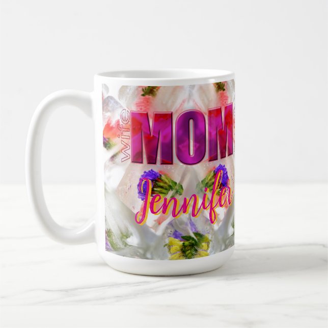 'Mom-Boss-Fire' – Diseño floral en cubos  Kaffeetasse (Links)
