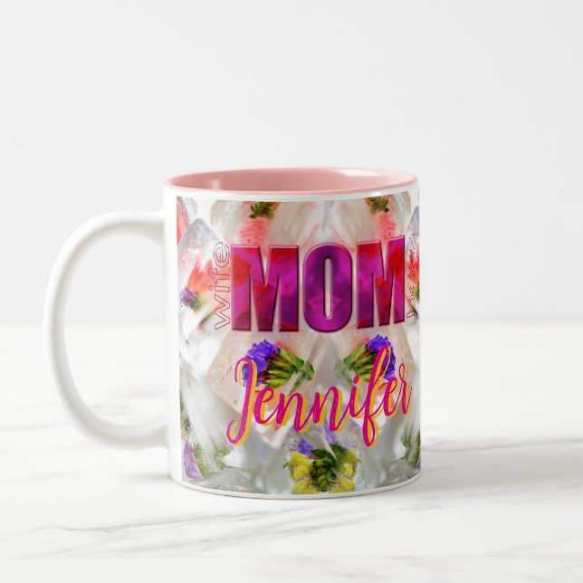 'Mom-Boss-Fire' – Diseño floral en cubos  Zweifarbige Tasse (Links)