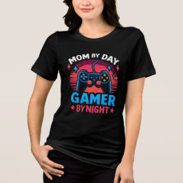 Mom By Day Gamer By Night: Retro Controller Sunset Tri-Blend Shirt