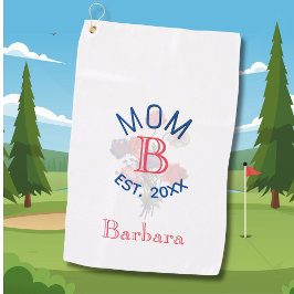 MOM Est. 20XX Flowers Monogram Name Golfhandtuch