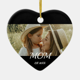 Mom Est. Black White Script Mothers Day Photo Cer Keramik Ornament