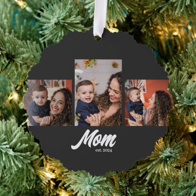 Mom Established Black 3 Photos Ornament Karte (Insitu (Baum))