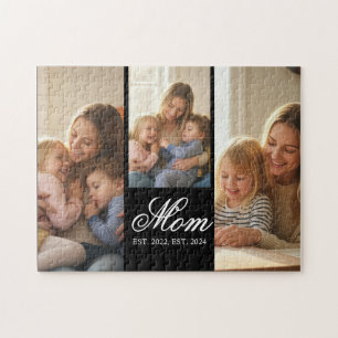 Mom Established Black Elegant Schrift 3 Foto Puzzle