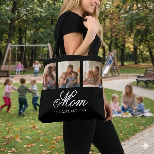 Mom Established Black Elegant Script 3 Foto (Mom Established Black Elegant Script 3 Photo Tote Bag)