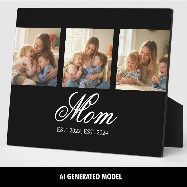 Mom Established Black Elegant Script 3 Foto Fotoplatte (Mom Established Black Elegant Script 3 Photo Tote Bag)