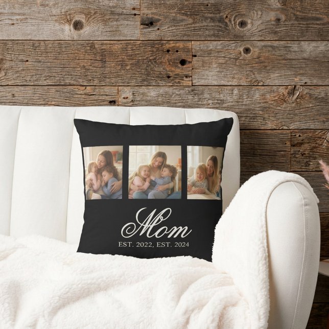 Mom Established Black Elegant Script 3 Foto Kissen (Mom Established Black Elegant Script 3 Photo Throw Pillow)
