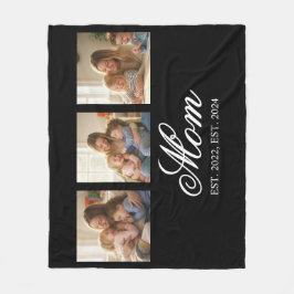 Mom Established Black Elegant Script 3 Photo Fleecedecke