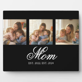 Mom Established Black Elegant Script 3 Photo Fotoplatte