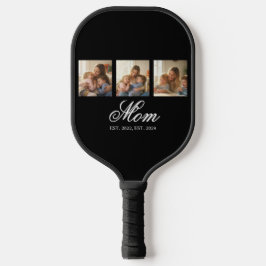 Mom Established Black Elegant Script 3 Photo Pickleball Schläger