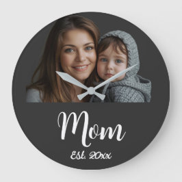 Mom Established Black Modern Script Clock Große Wanduhr