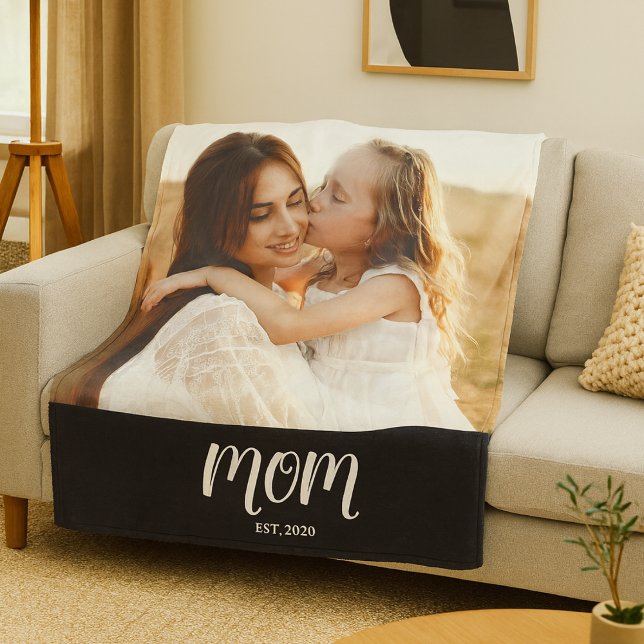 Mom Established Black Modern Script Foto Fleecedecke (Von Creator hochgeladen)