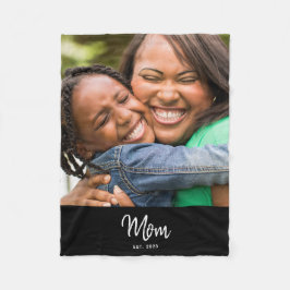 Mom Established Black Modern Script Photo Fleecedecke