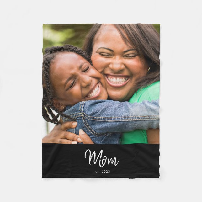 Mom Established Black Modern Script Photo  Fleecedecke (Vorderseite)