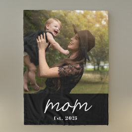 Mom Established Black Modern Script Photo Fleecedecke