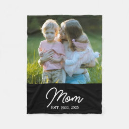 Mom Established Black Modern Script Photo Fleecedecke